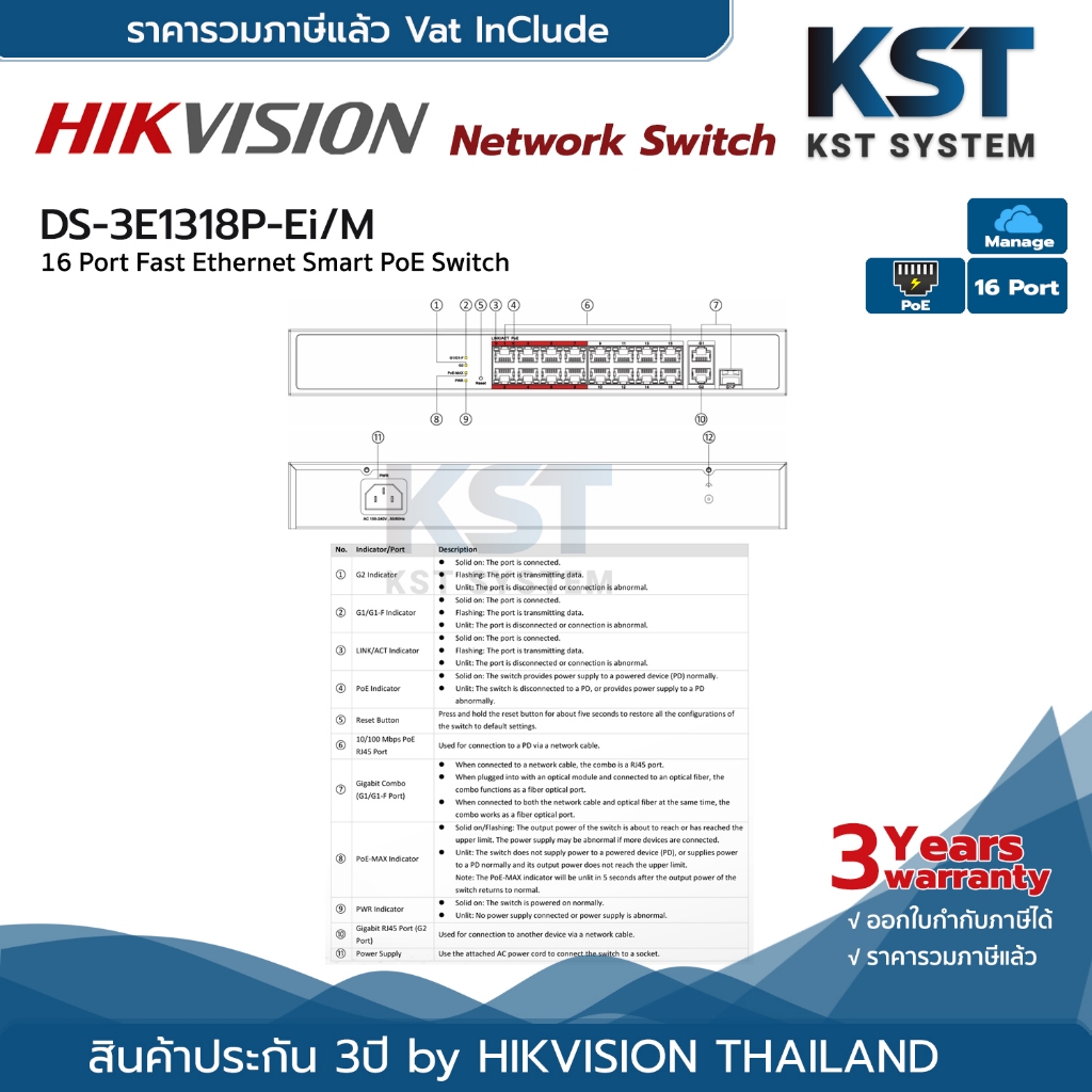 DS-3E1318P-EI/M Hikvision Smart Managed PoE Switch 16Ports รูปที่ 3