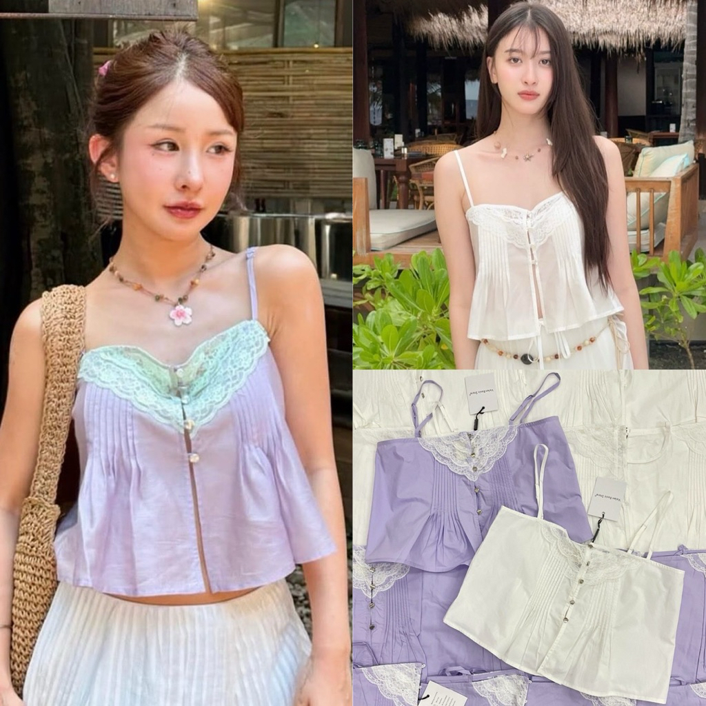 Lace top" เสื้อสายเดี่ยวผ้าลูกไม้ฉลุ งานตามหา เน็ตไอดอลใส่เยอะมาก ดีเทลแต่งลูกไม้ สีละมุนน่ารักแอบเซ็กซี่