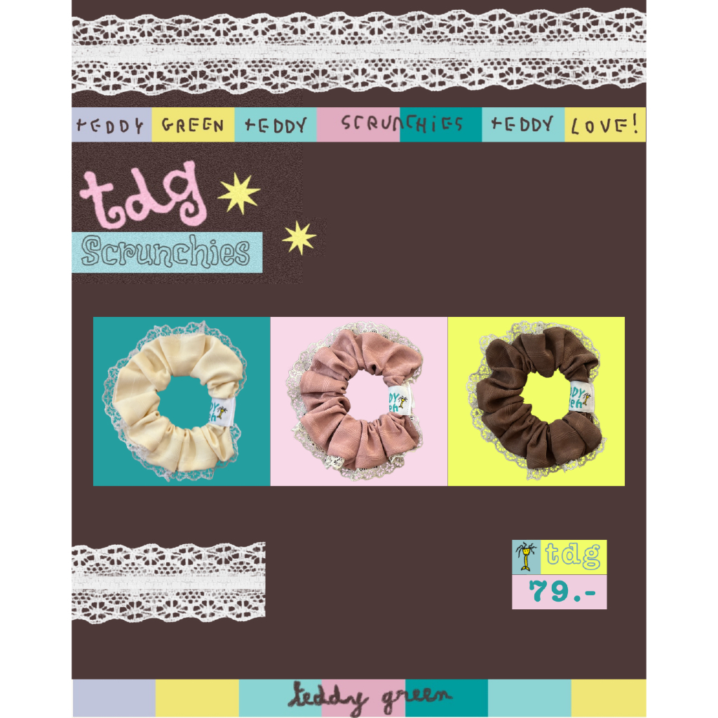 teddy scrunchies ♥️ teddy green | หนังยางมัดผม ขอบลูกไม้