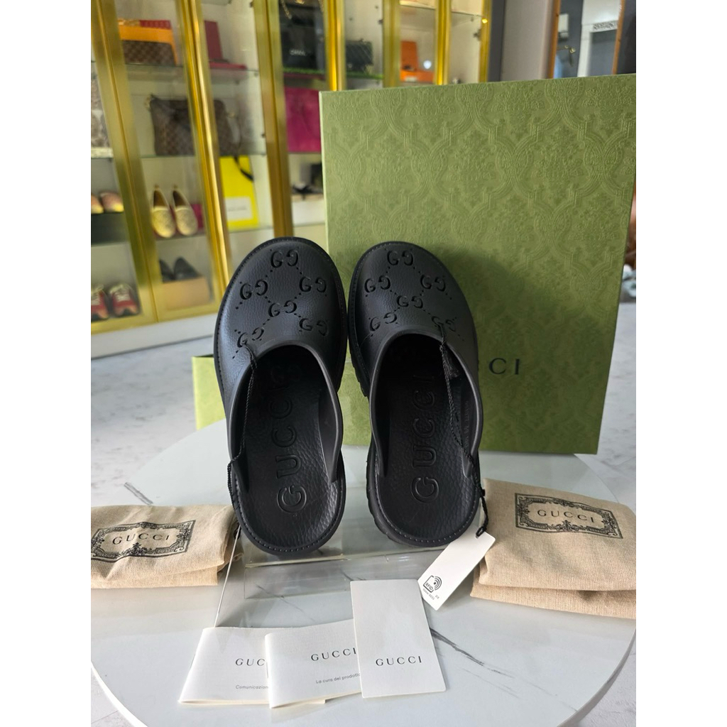 Gucci Black GG Platform Perforated Sandal 38
