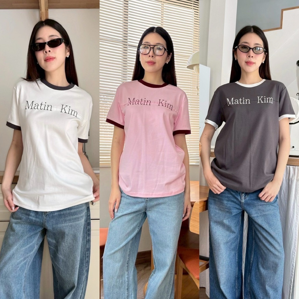 Valen t shirt เสื้อยืดคอกลมแขนสั้นตัดขอบสี สกรีน ผ้ายืดหยุ่น ทรงสวย ใส่สบาย