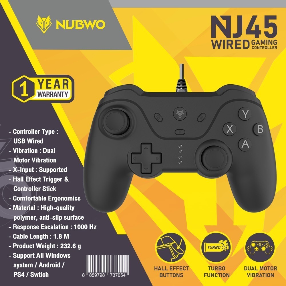 จอยเกมมิ่ง PC หัวเสียบ USB ติดตั้งและใช้งานง่ายจับสบายมือ NUBWO รุ่น NJ-45 Wired Gaming