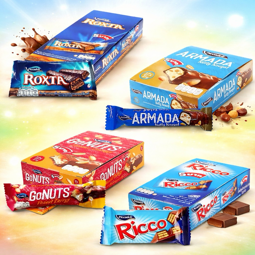Ricco ริคโค่ Roxta Armada Gonut เวเฟอร์สอดไส้และเคลือบช็อกโกแลตเข้มข้น 1 กล่อง 12ชิ้น พร้อมส่ง