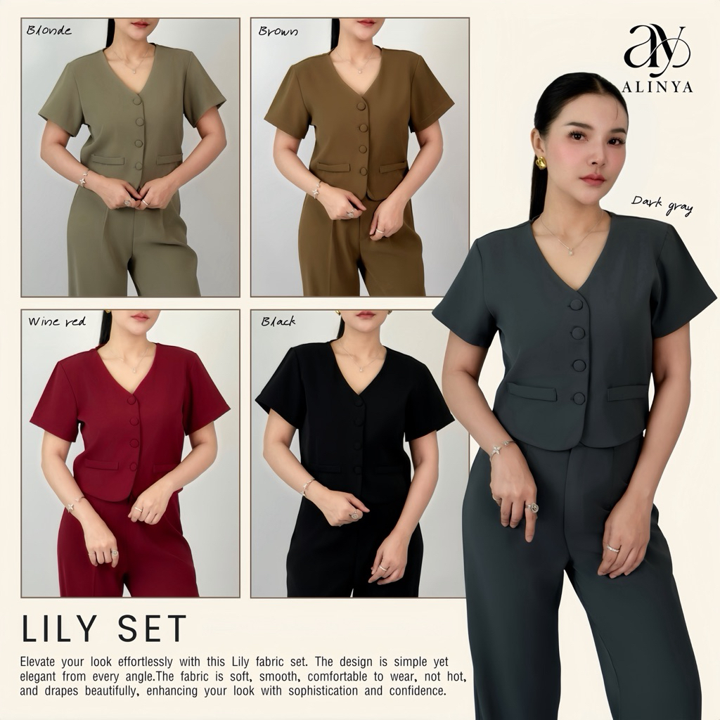 L123 | Lily set (ชุดเซตขายาว กระดุมปั้ม)