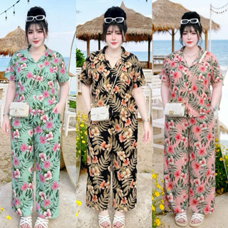 ชุดเซ็ตฮาวายทะเลขายาว ผ้าไหมอิตาลี่ลายดอกซัมเมอร์อกหน้าผ้า54…