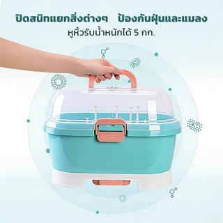 กล่องเก็บขวดนมแบบมีหูหิ้ว ความจุขนาดใหญ่ มีฝาปิด ระบายน้ำได้ สำหรับเก็บอุปกรณ์อาหารเด็ก ช้อนส้อม ของเล่นเสริม