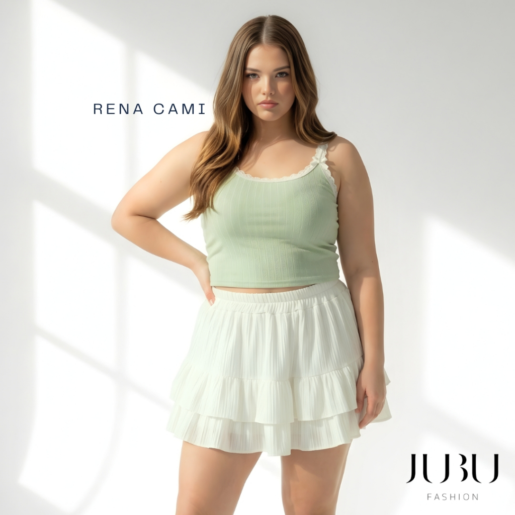 Rena Cami (ไม่มีฟองน้ำ) เสื้อสายเดี่ยว แต่งลูกไม้น่ารักๆ ผ้าร่อง สาวอวบ อก35-46นิ้ว พร้อมส่ง #578