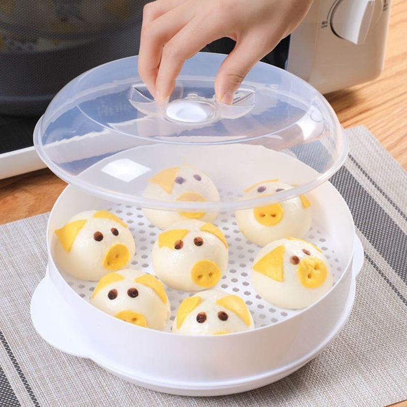 ที่นึ่งอาหาร ชุดนึ่งอาหารในไมโครเวฟ ล่องนึ่งอาหารในไมโครเวฟ มีฝาครอบ นึ่งถาดนึ่งหลายชั้น ความจุขนาดใหญ่