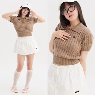 Bemingtop1108(S-XL)-BMG Cozy Knit Polo -เสื้อโปโลแขนสั้นลายถักเปียดีไซน์คอปกกระดุมหน้าปักโลโก้ BMG