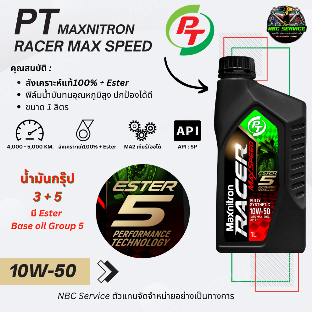 PT Maxnitron Racer Max Speed 10W-50 น้ำมันเครื่องสังเคราะห์แท้100%+Ester ใช้ได้รถเกียร-ออโต้