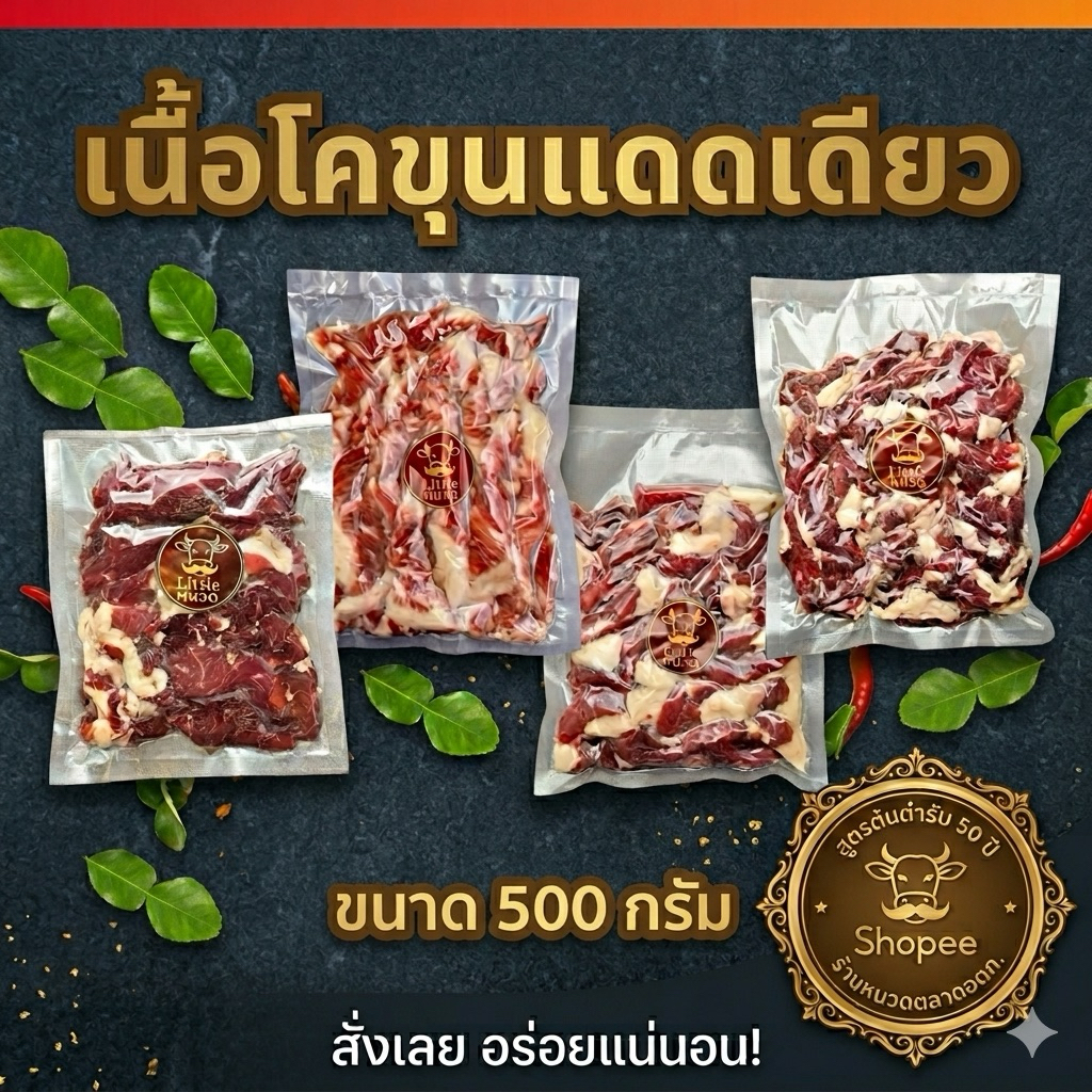 เนื้อโคขุนแดดเดียว ขนาดกลาง 500g สูตร 50 ปี ร้านเนื้อหนวดตลาดอตก.