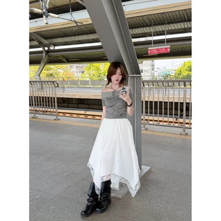 WENDY — Ronnie Off-shoulder top ₊˚⊹ ᰔ เสื้อปาดไหล่ลายทาง