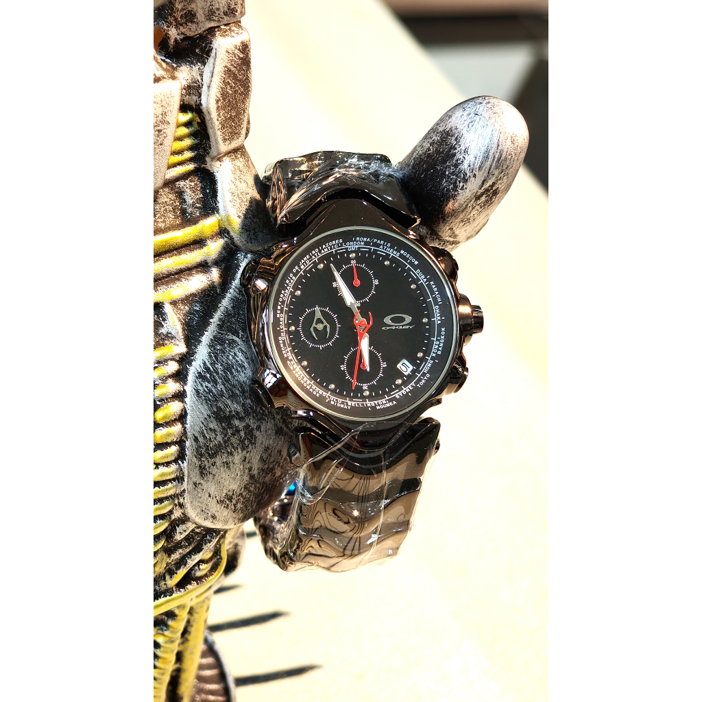Ok Holeshot watch:นาฬิกาข้อมือสไตล์ Y2K สายชุบโครมสีดำ หน้าปัดสีดำ ดีไซน์เท่ ลุคแฟชั่น ใส่ได้ทั้งชาย