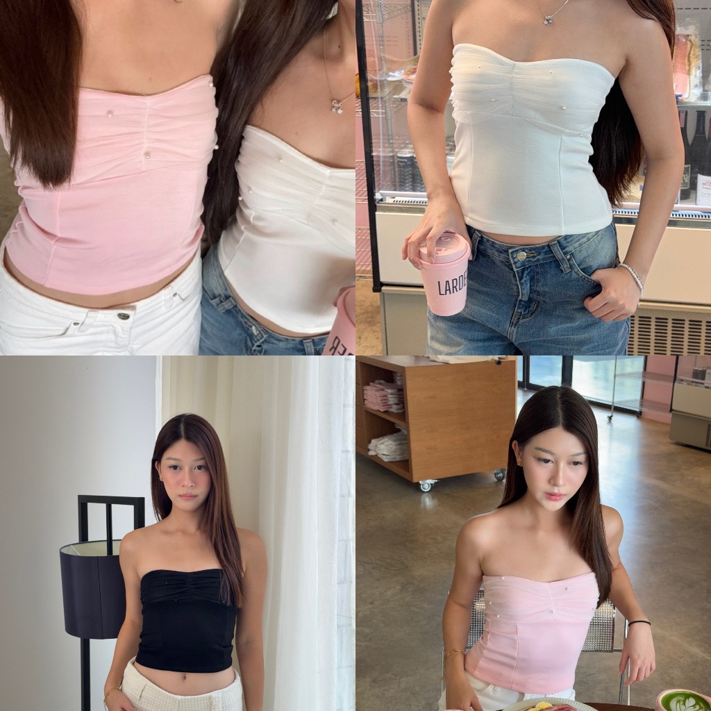 Rita tube top by Duex Studio (XS-2XL) เกาะอกเย็บเก็บทรง ดีเทลจีบอกปักมุก