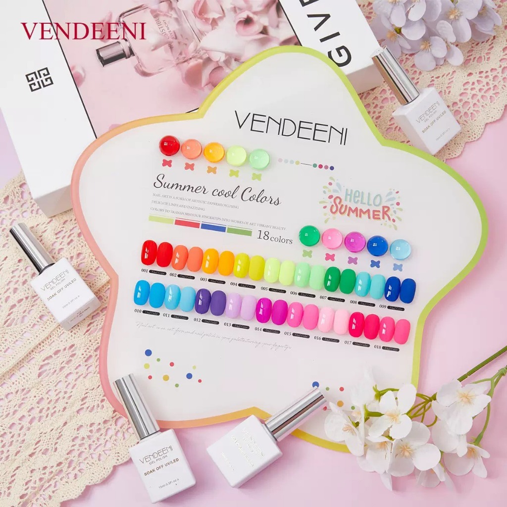 Vendeeni Neon Set 18 สี สีนีออน พร้อมชาร์จสำเร็จรูป อุปกรณ์ตกแต่งเล็บ