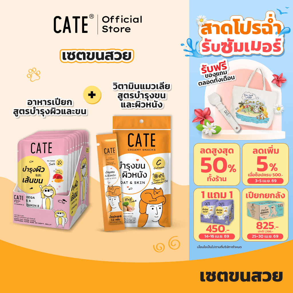(Set) บำรุงขน CATE เคท อาหารเปียกแมว ขนมแมวเลีย บำรุงผิวหนังและเส้นขน เซตบำรุงขนแมว แมวขนยาว แมวขนร่วง
