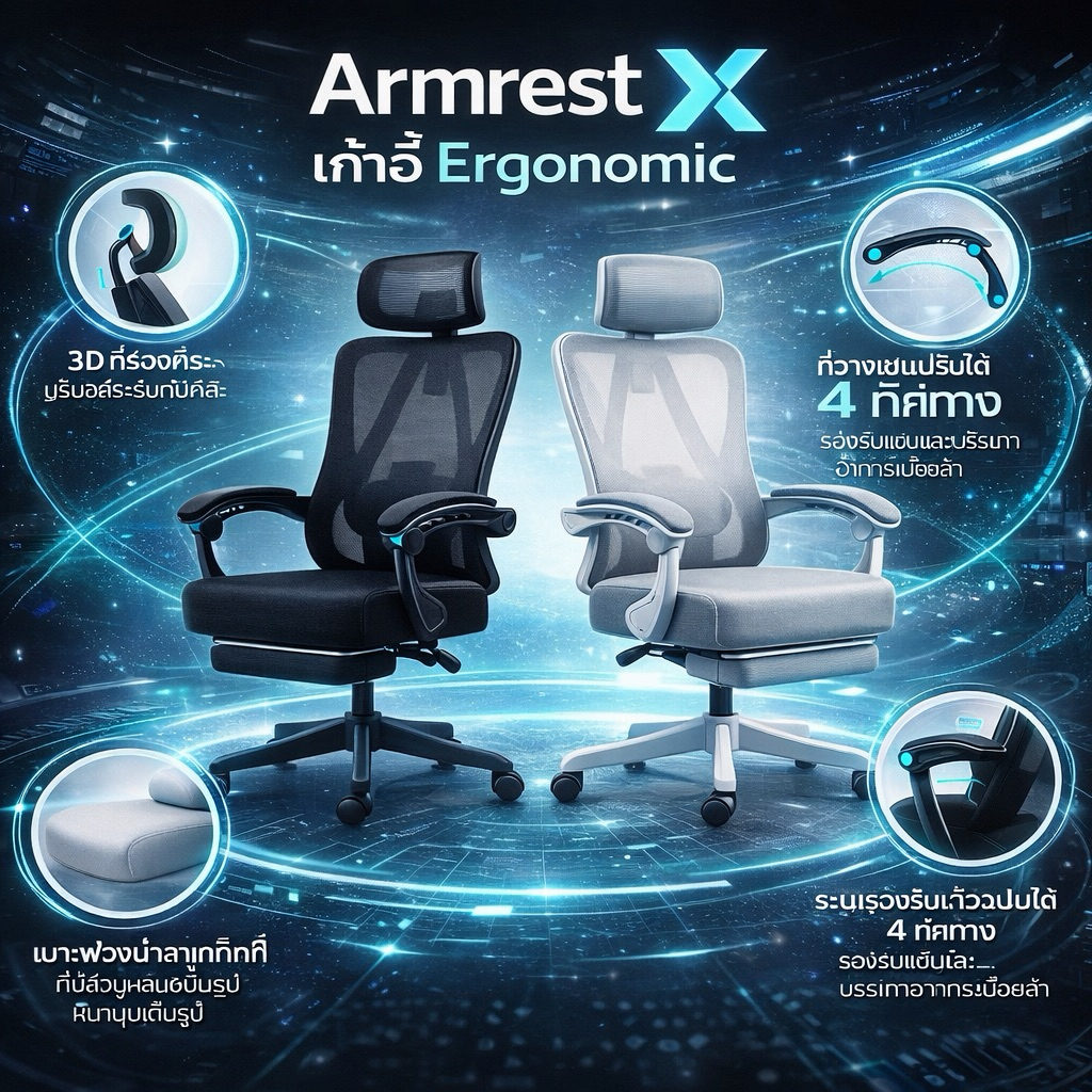เก้าอี้เพื่อสุขภาพ Armrest X 20: นั่งสบาย รองรับสรีระ ทำงานอย่างมีประสิทธิภาพ