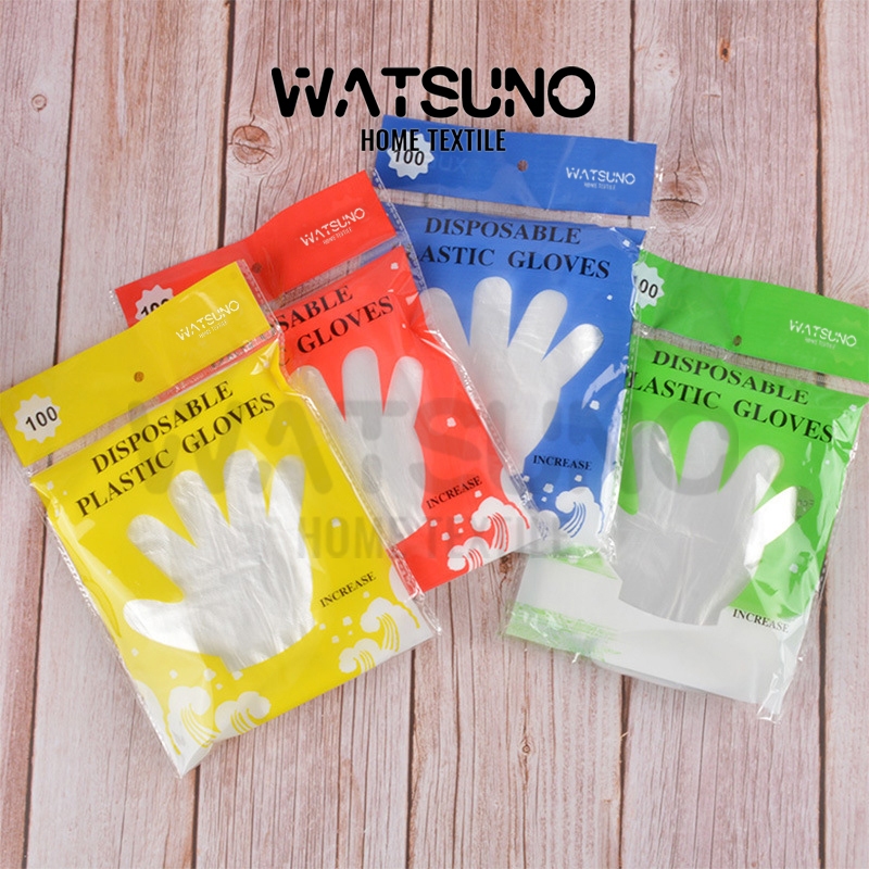Watsuno.ถุงมือพลาสติกใส หนา เหนียว  100 ชิ้น/ถุง ไม่ขาดง่ายถุงมือใช้แล้วทิ้ง สัมผัสอาหารได้ ปลอดภัย