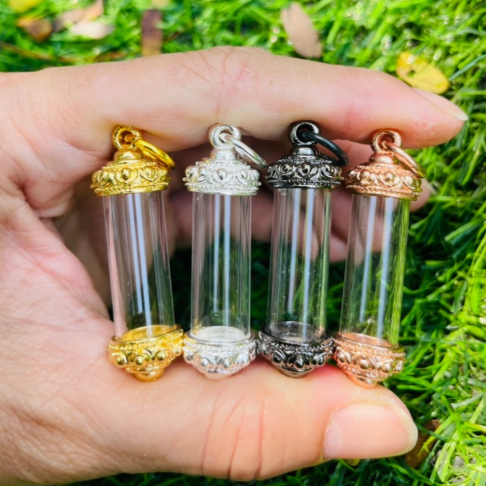 ฝาตะกรุดลายดอกบัว ขนาด 8-12มิล พร้อมหลอดใสอคิลิค หัวดิ่ง