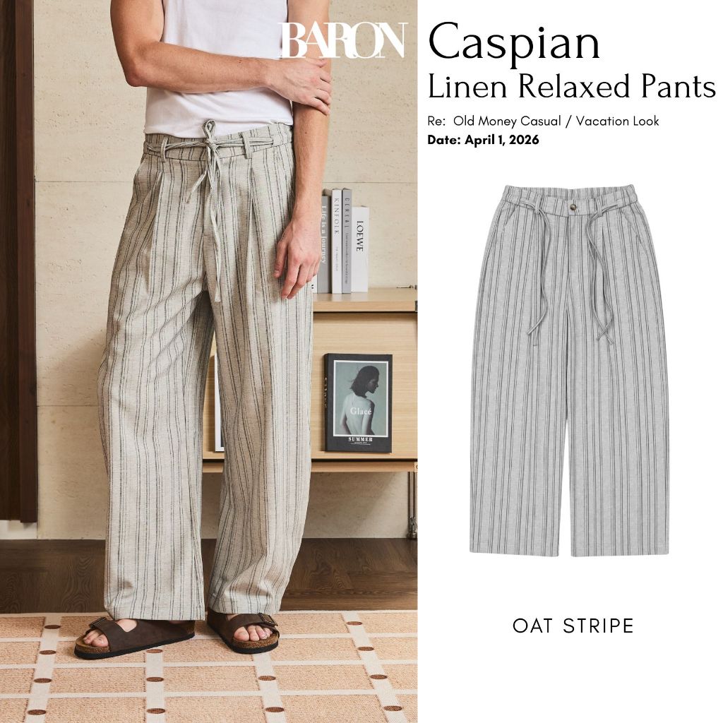 BARON - Caspian Pants กางเกงขายาวผ้าลินินลายริ้ว ให้ลุคดูสูง โปร่ง