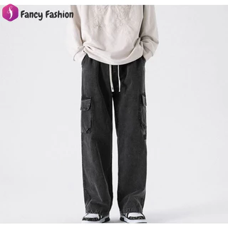 Fancy Fashion กางเกงทํางานทรงตรงผู้ชายหลวมสีทึบกางเกงลําลองกันลม