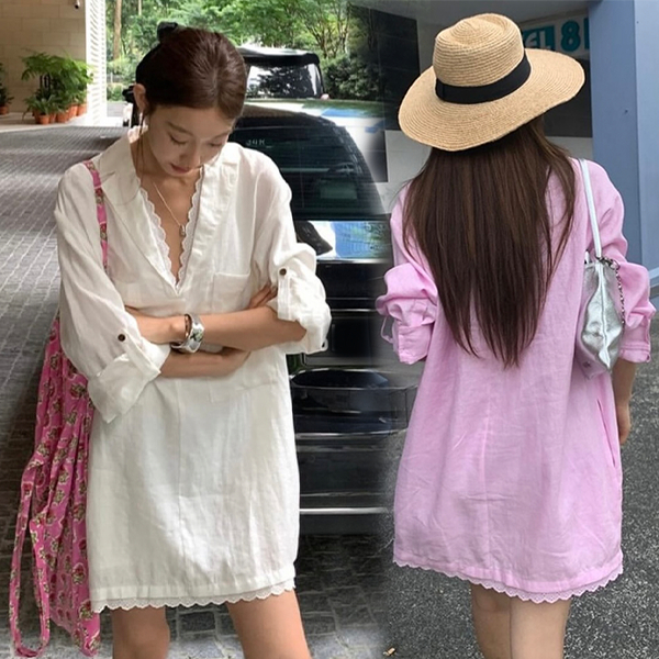 Red Berry ชุดเดรสเชิ้ต เดรสเกาหลีน่ารักๆ ทรงหลวม แฟชั่นฤดูร้อน สําหรับผู้หญิง W520