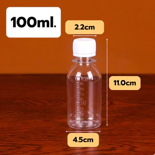 ขวดพลาสติก มีสเกล ขนาด 50/100ml แพค10ชิ้น ขวดสีชา / สีขาวใส พร้อมฝาสีขาว วัสดุPET บรรจุของเหลว PET bottle