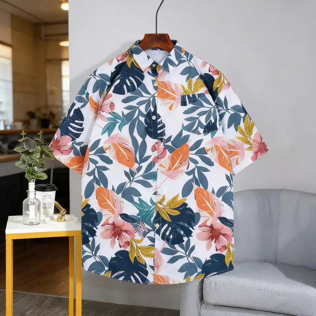 เสื้อผู้ชายลายดอกแขนสั้น สไตล์วินเทจ
