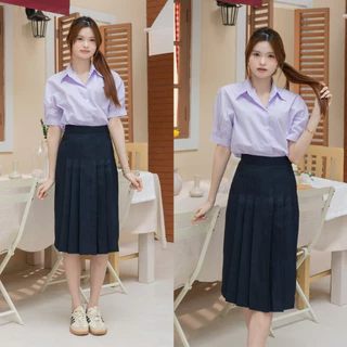 กระโปรงนักเรียนทรงแคบ กรมเข้ม-สีดำ ผ้ามันดีวาย มียาว22-26 ตีเกร็ด5.5นิ้ว กระโปรงมอต้น-มอปลาย (มีบิลให้)