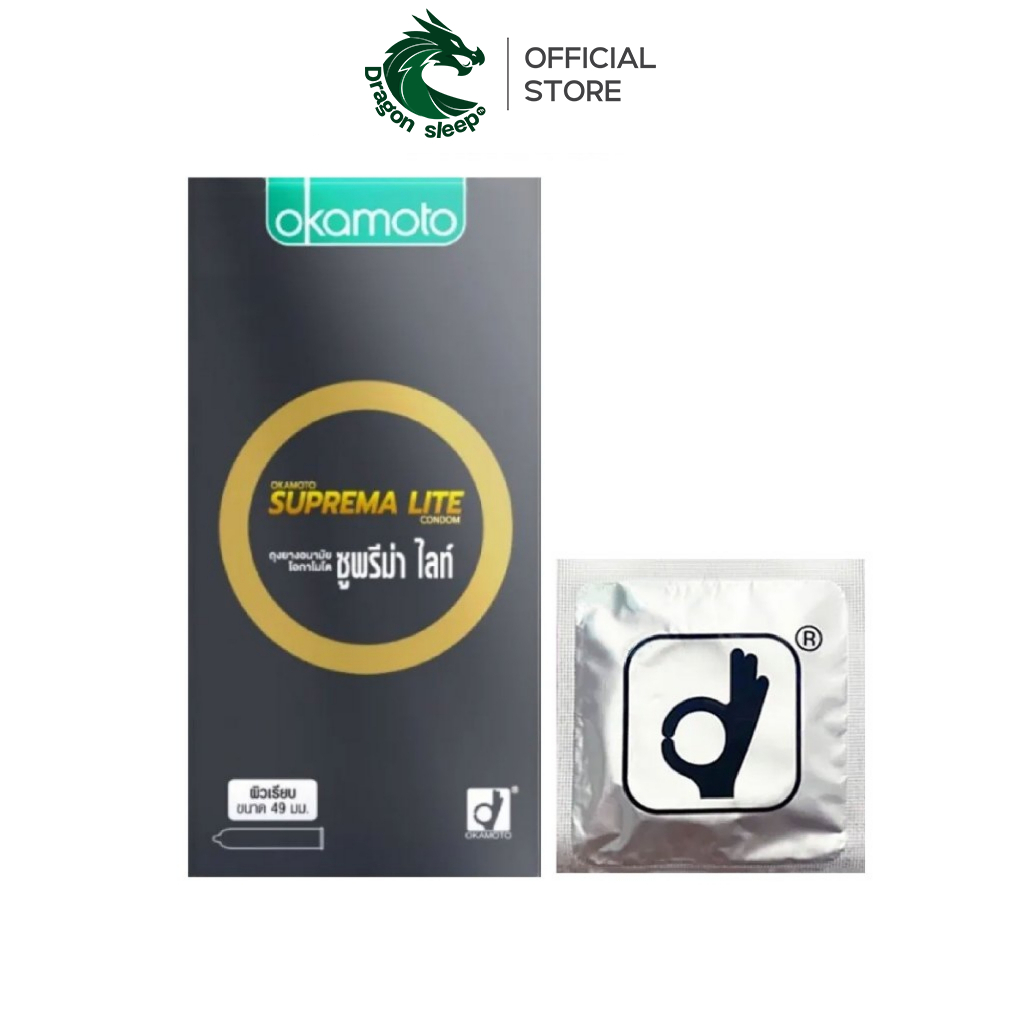 Okamoto ถุงยางอนามัย รุ่น Suprema Lite Smooth ชนิดเรียบ บางกว่าปกติ กระชับ ไซส์ 49 มม. น้ำมันซิลิโคน