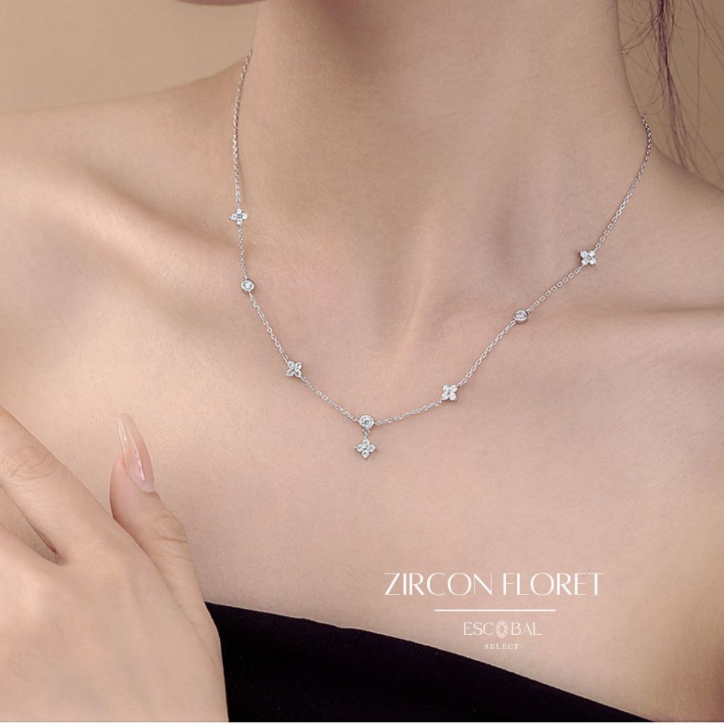 ESCOBAL แฟชั่นสุดชิค Zircon Floret สร้อยคอเงินแท้ สร้อยเพชร สร้อยแฟชั่น ของขวัญให้แฟน มีเอกลักษณ์