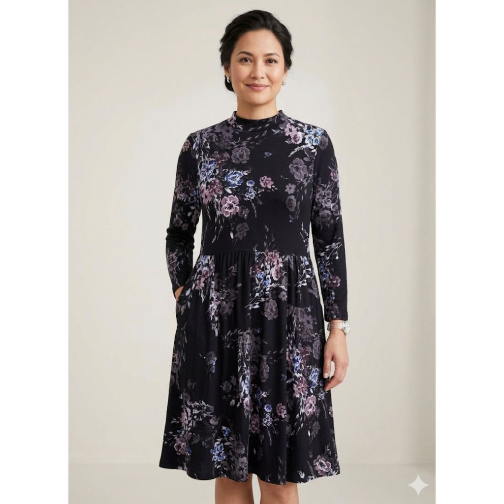 TORRID SUPER SOFT KNITS WEAR WHAT YOU LOVE Black Floral Mock Neck Dress Size 0
