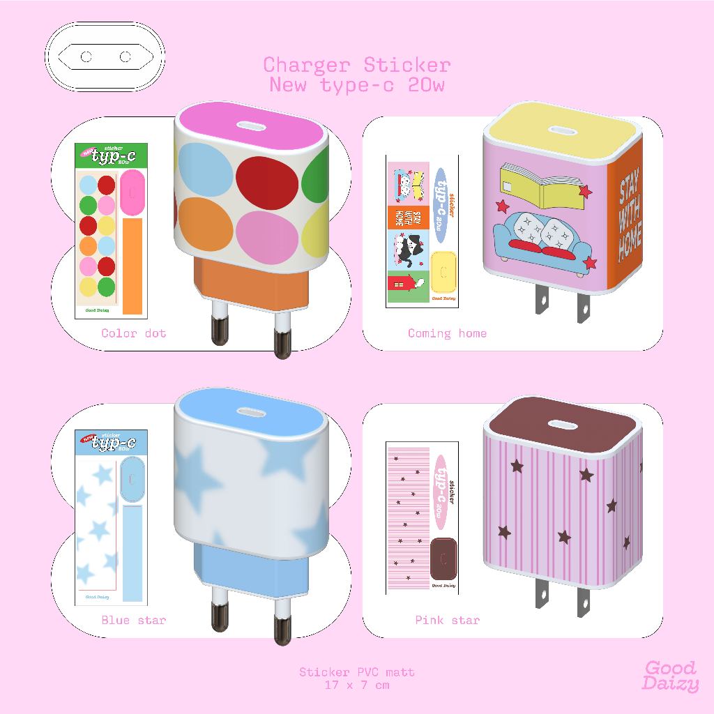 [3ชิ้น100]🔌 Charger sticker สติกเกอร์ติดหัวชาร์จ | Good Daizy