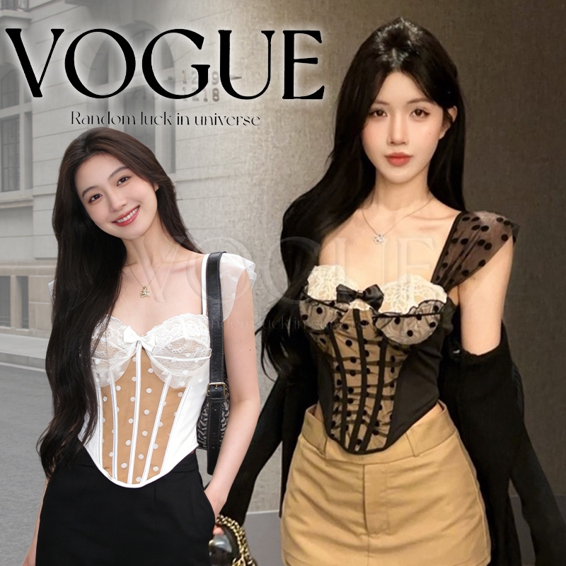 Vogue🌟พร้อมส่ง🌟 เสื้อกล้ามลายลูกไม้ ดันทรงมีฟองน้ำ สไตล์สาวเกา ใส่สบาย2สี (FY1967)
