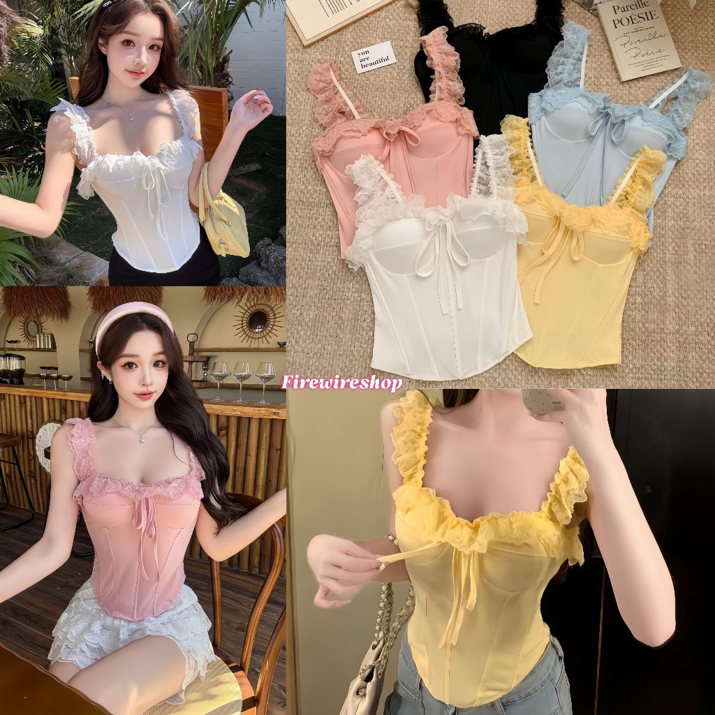 Firewireshop เสื้อสายเดี่ยวผู้หญิงสุดเซ็กซี่ เสริมฟองน้ำ สีพื้น, ดีไซน์กระชับลดขนาด, สายเดี่ยวสั้น-FY7016