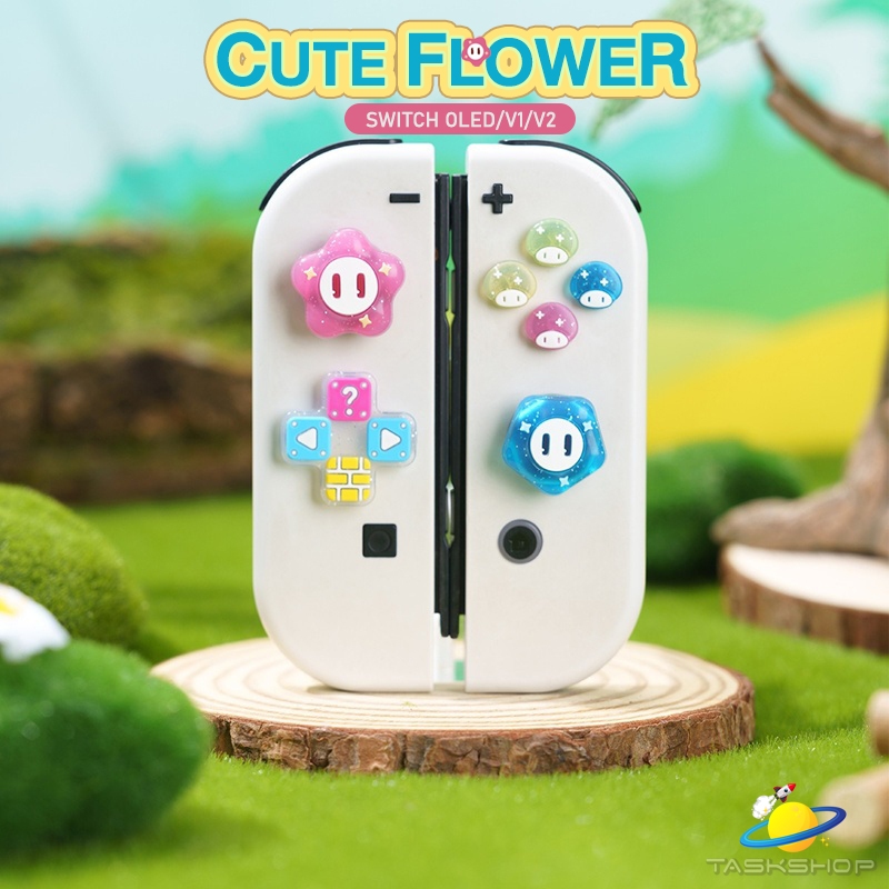 ปุ่มทิศทาง D-Pad + ABXY สำหรับ Nintendo Switch Oled/V1/V2 ลาย Flower 🎮Set Joycon Controller Thumb Stick🎮