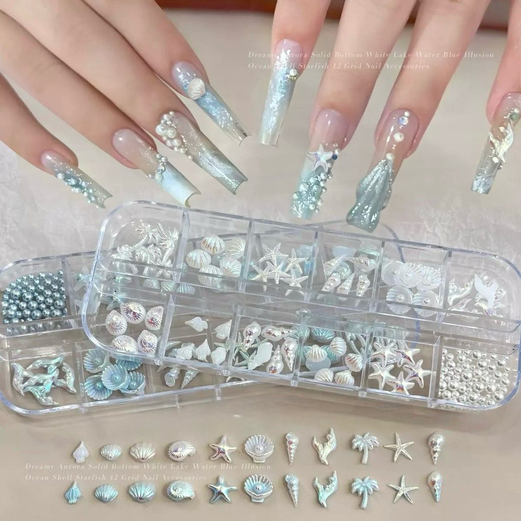 อะไหล่เปลือกหอยตกแต่งเล็บ12ช่อง พร้อมส่ง