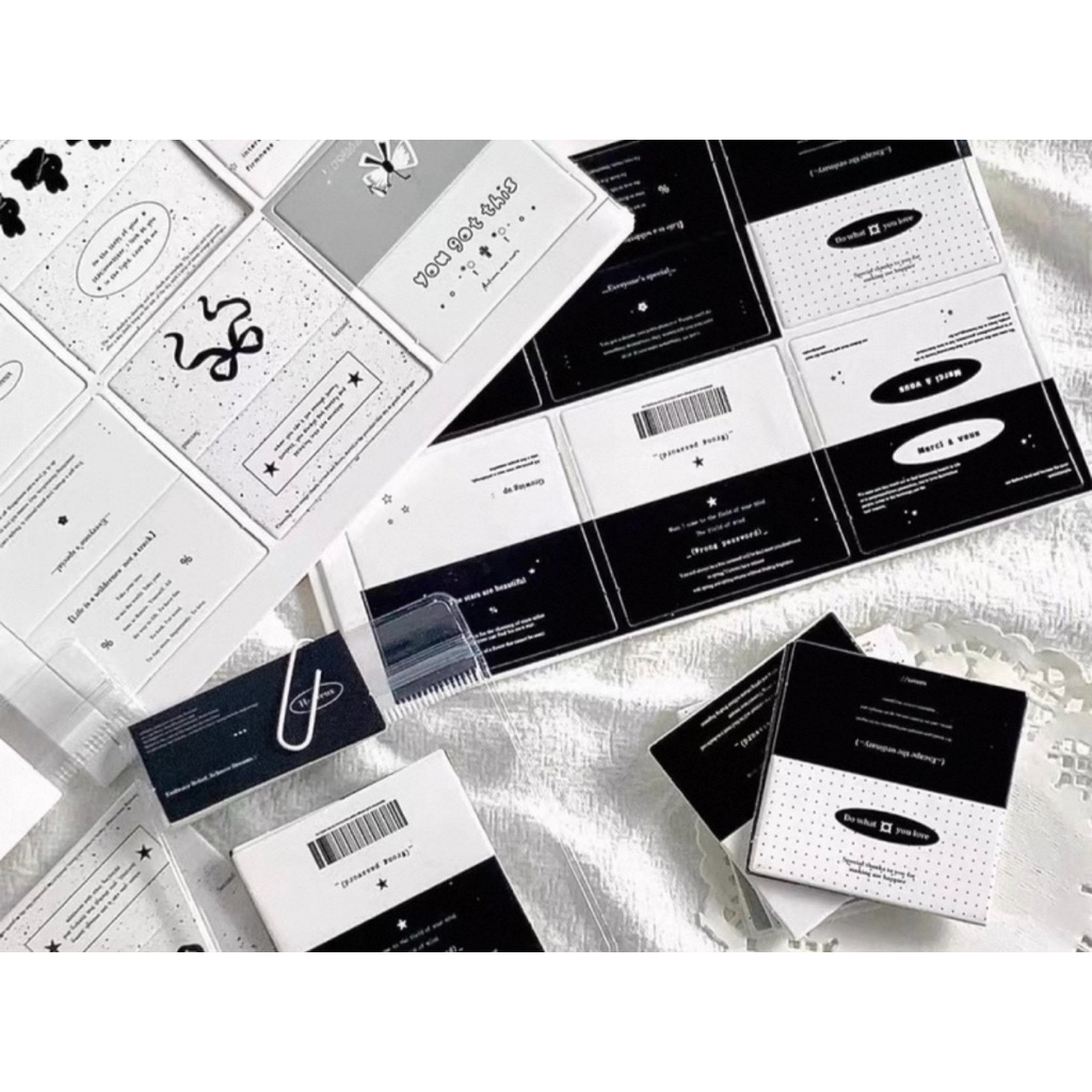 🤍🖤พร้อมส่ง!หัวการ์ดกระดาษ โทนสีดำขาว แพค10ชิ้นคละลาย ขนาดเล็ก 5.4cm