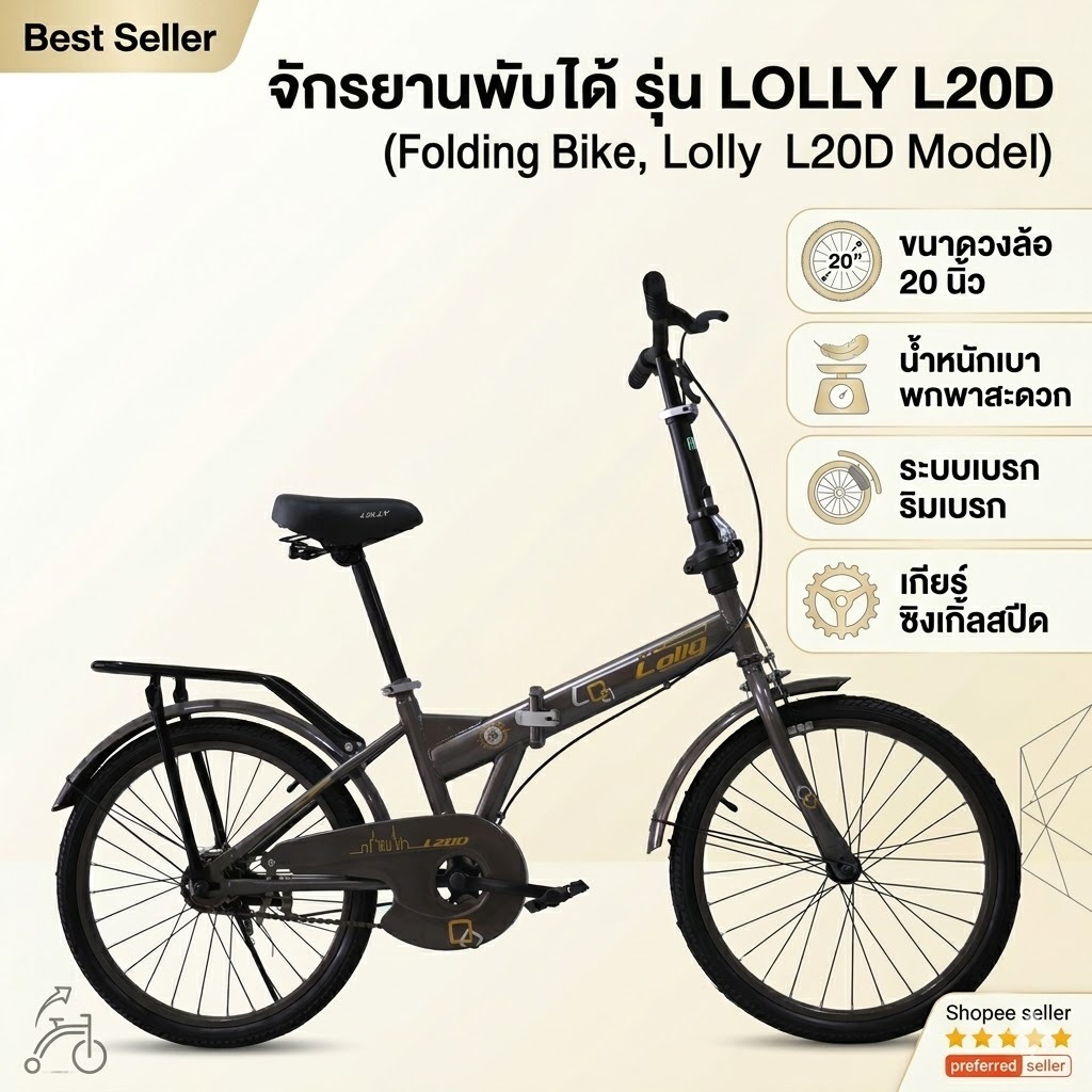 จักรยานรุ่น L20D จักรยานพับได้ วงล้อ20นิ้ว จักรยานเด็ก พกพาสะดวก  แข็งแรง ทนทาน เฟรมHI-TEN STEEL