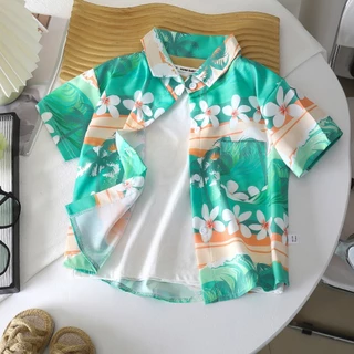 เสื้อวันสงกรานต์เด็ก เสื้อเชิ้ตลำลองเด็ก สไตล์ทะเล มีกระเป๋าที่อก ผ้าดี ใส่สบาย เด็กโตใส่ได้