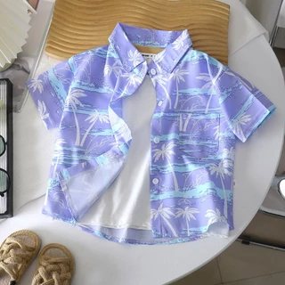 เสื้อวันสงกรานต์เด็ก เสื้อเชิ้ตลำลองเด็ก สไตล์ทะเล มีกระเป๋าที่อก ผ้าดี ใส่สบาย เด็กโตใส่ได้