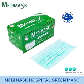 Medimask SK mask 50pcs (green) หน้ากากอนามัย เกรดการแพทย์ ใช้ในโรงพยาบาล 3ชั้น 50ชิ้น