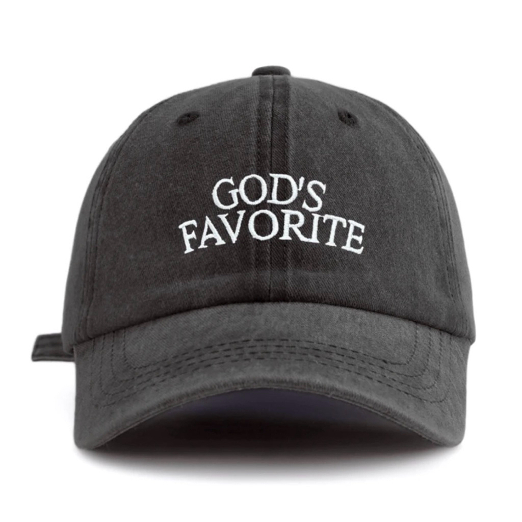 God’s Favorite Embroidered Minimal Cap หมวกแก๊ปเฟดสีเทา “God’s Favorite” ลุคสตรีทพรีเมียม