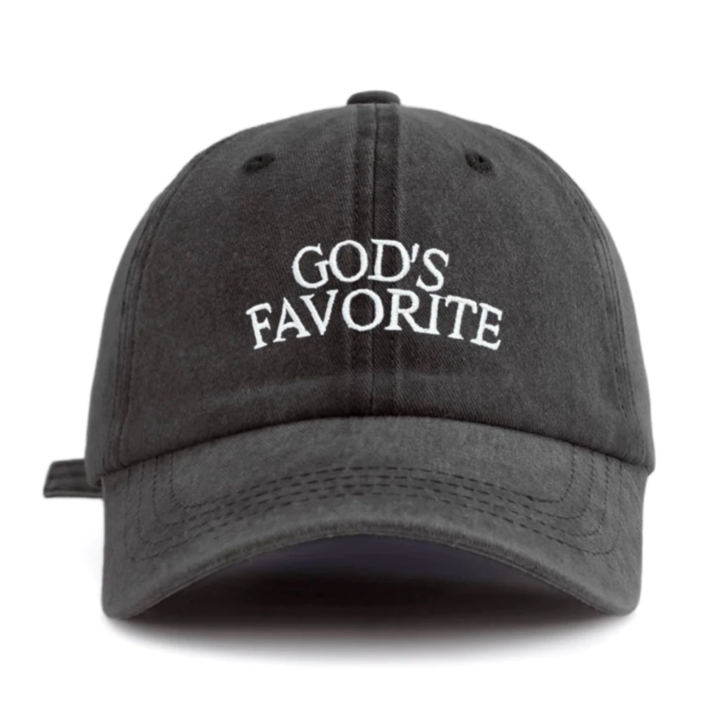 God’s Favorite Embroidered Minimal Cap หมวกแก๊ปเฟดสีเทา “God’s Favorite” ลุคสตรีทพรีเมียม