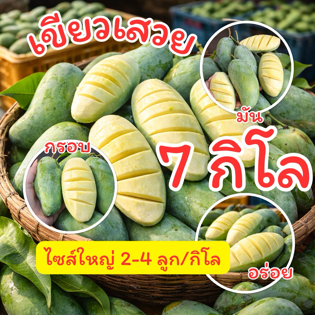 มะม่วงเขียวเสวย กรอบมันอร่อย แก่จัด สดใหม่ จากสวน