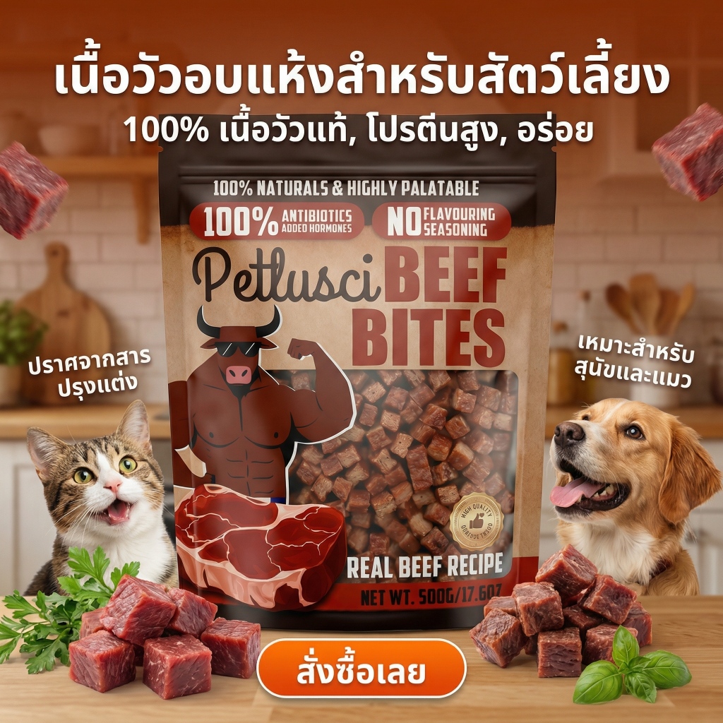 ขนมสุนัข เนื้อวัวเม็ด 500g เนื้อวัวแท้ 100% อร่อย เพิ่มความต้านทาน โปรตีนสูง ขนมขบเคี้ยวสำหรับสุนัข
