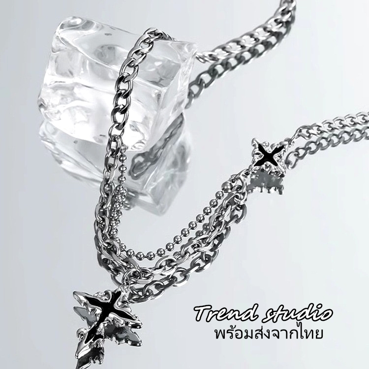 สร้อยคอไม้กางเขนสีดำมีสไตล์ การออกแบบหลายชั้น สไตล์ฮิปฮอป เหมาะสำหรับทุกคน มีซีรีย์ที่คล้ายกันอีกมากมายให้เลือก