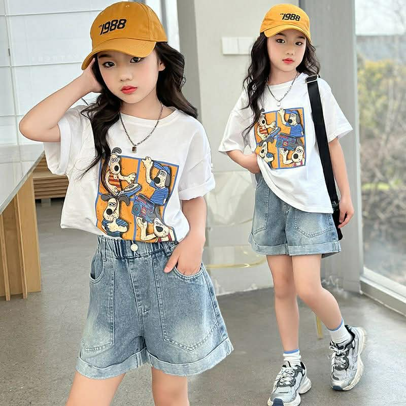 (ขายแยกชิ้น)(**พร้อมส่งจากในไทย**)NO.918 เสื้อยืด*สีขาว* ลายน้องหมาสี่ช่อง/NO.919 กางเกงยีนส์ขาสั้น พับขา ราคา ถูกที่สุด ดีลบีเคเค แกลเลอรีภาพที่ 3