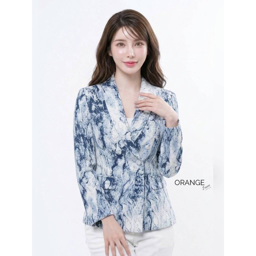 #31161 เสื้อสูทพิมพ์ลายหินอ่อน เนื้อนิ่มใส่สบายๆ มีซับใน