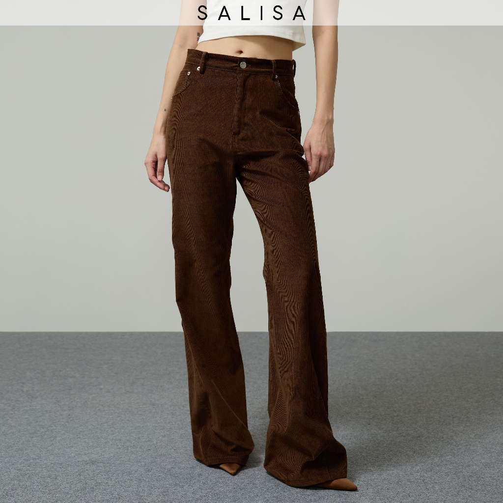 SALISA - PANTS CORDUROY SS26 FLARE INSERT Brown กางเกงขาม้า ผ้าลูกฟูก